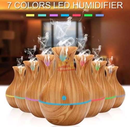 Wood Grain Aroma Humidifier with 7 LED Colour Lights, Relaxing, Refreshing, Restoring