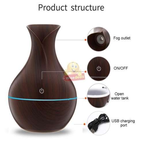 Wood Grain Aroma Humidifier with 7 LED Colour Lights, Relaxing, Refreshing, Restoring