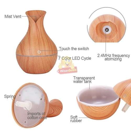 Wood Grain Aroma Humidifier with 7 LED Colour Lights, Relaxing, Refreshing, Restoring