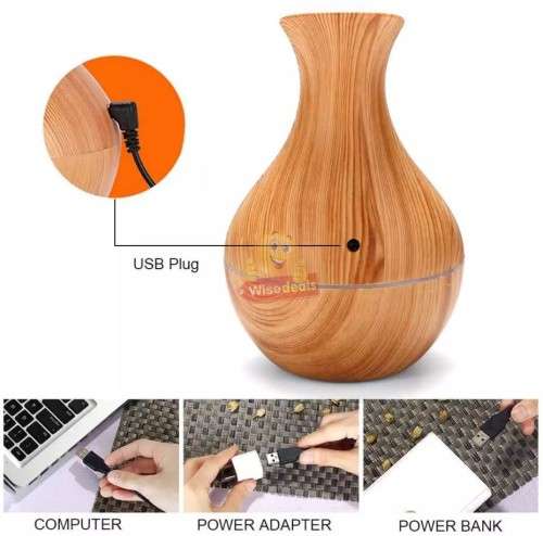 Wood Grain Aroma Humidifier with 7 LED Colour Lights, Relaxing, Refreshing, Restoring