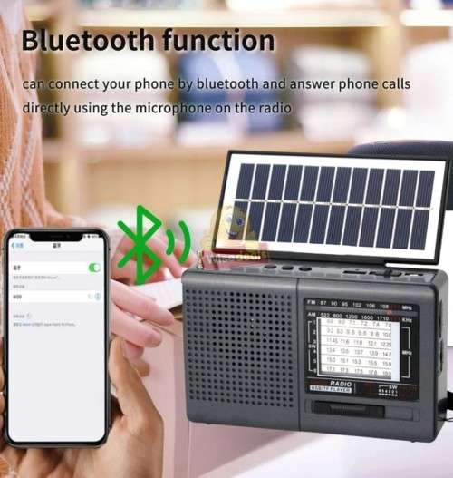Rechargeable Bluetooth SOLAR AM-FM Radio with USB, SD, MP3 Player, High Quality Flashlight, 18650mAh