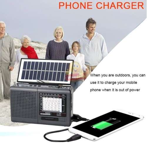 Rechargeable Bluetooth SOLAR AM-FM Radio with USB, SD, MP3 Player, High Quality Flashlight, 18650mAh