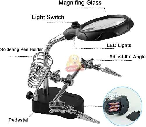 LED Light, Clip Type Magnifier Soldering Stand 3.5X 12X