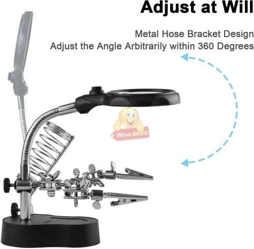LED Light, Clip Type Magnifier Soldering Stand 3.5X 12X