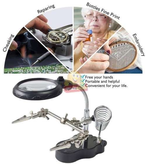 LED Light, Clip Type Magnifier Soldering Stand 3.5X 12X