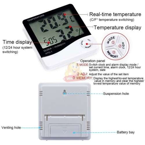 Digital Temperature and Humidity Meter Clock with Alarm