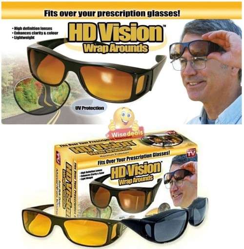 2 PIECE HD Vision Sunglasses - Fits over normal glasses, 1 for Night and 1 Day