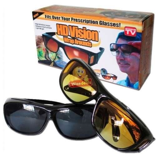 2 PIECE HD Vision Sunglasses - Fits over normal glasses, 1 for Night and 1 Day