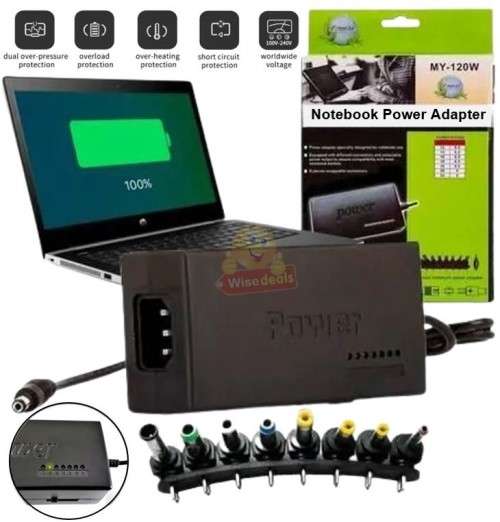 Universal 120W Laptop Charger with 8 Interface Sizes for different devices
