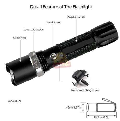 Super Bright 1500 Lumens CREE LED Zoomable Flashlight in Carry Case