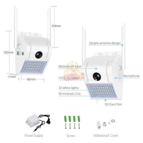 2-in-1 Waterproof Outdoor Panoramic IP Camera with LED Light  V380 Pro App