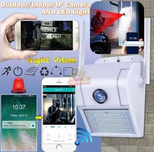 2-in-1 Waterproof Outdoor/Indoor Panoramic IP Camera with LED Light  V380 Pro App