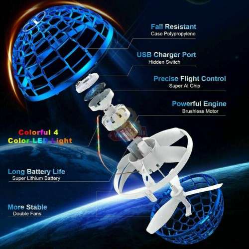 Boomerang Hand-Controlled Rechargeable Flying Ball, 360° Rotating Auto Fly with on/off switch Remote