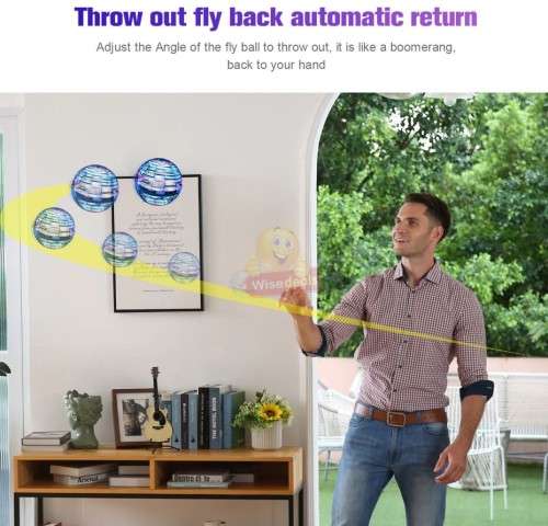 Boomerang Hand-Controlled Rechargeable Flying Ball, 360° Rotating Auto Fly with on/off switch Remote