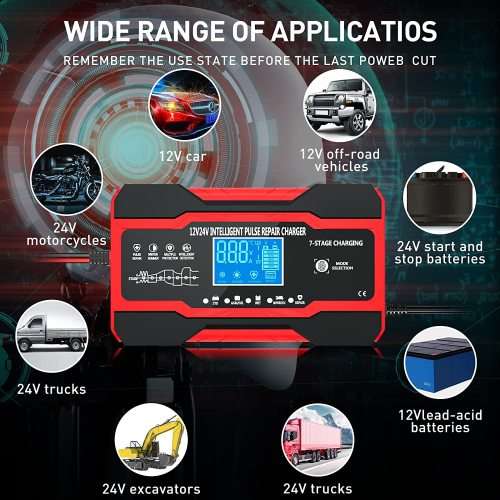 12V and 24V Intelligent Pulse Repair Battery Charger