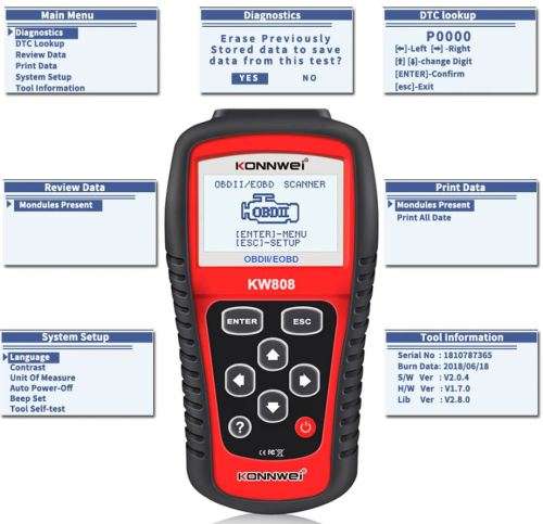 KONNWEI KW808 OBDII EOBD Diagnostic Code Scanner Kit