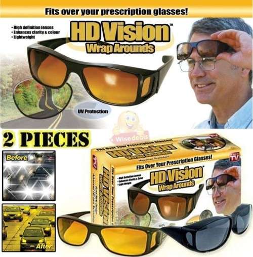2 PIECE HD Vision Sunglasses - Fits over normal glasses, 1 for Night and 1 Day