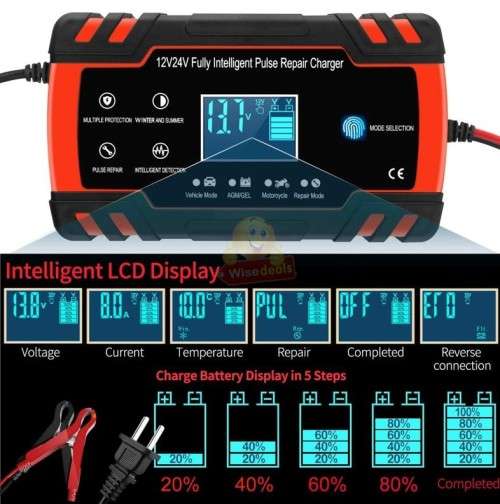 12V 8A and 24V 4A Intelligent Pulse Repair Battery Charger