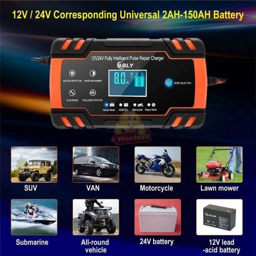 12V 8A and 24V 4A Intelligent Pulse Repair Battery Charger