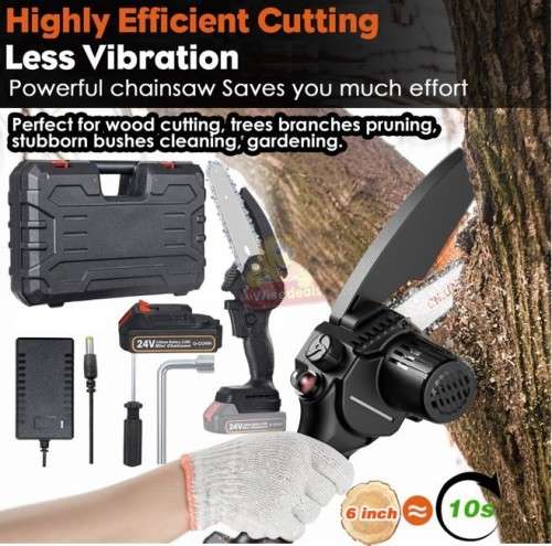 550W 24V Cordless Chainsaw in handy carry case with Accessories