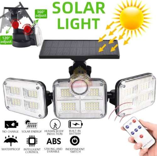 30W Rotatable Three Head Solar Flood Light - 3 Light Modes