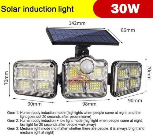 30W Rotatable Three Head Solar Flood Light - 3 Light Modes