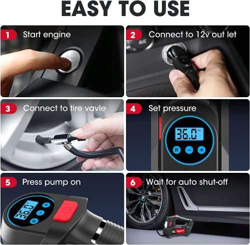 LCD Display 12V Air Compressor Pump with Accessories