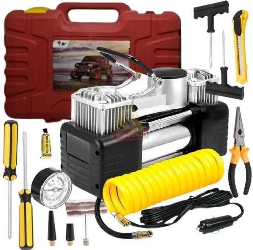 Air Compressor Kit with Pressure Gauge in Portable Case with lots of accessories