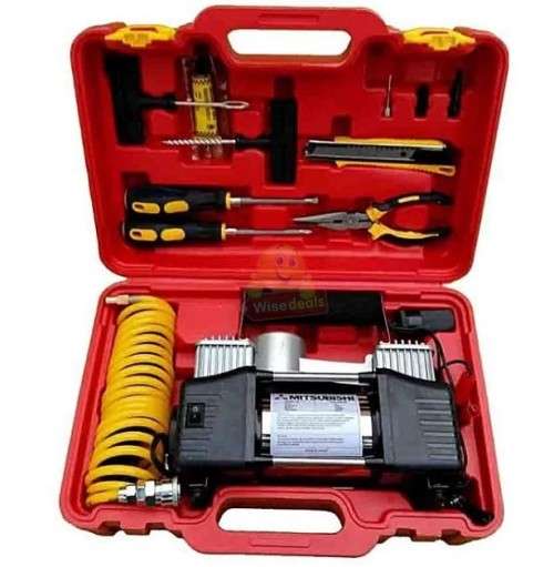 Air Compressor Kit with Pressure Gauge in Portable Case with lots of accessories