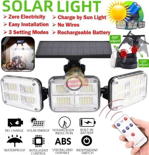 30W Rotatable Three Head Solar Flood Light - 3 Light Modes
