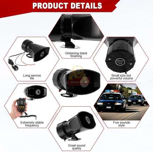 100W 12V Loudspeaker Horn Siren with 7 Sound