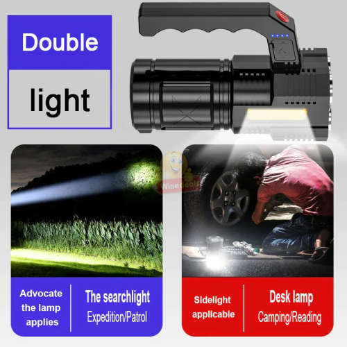 Rechargeable Handheld USB COB Flashlight Spotlight, 5000 Lumens