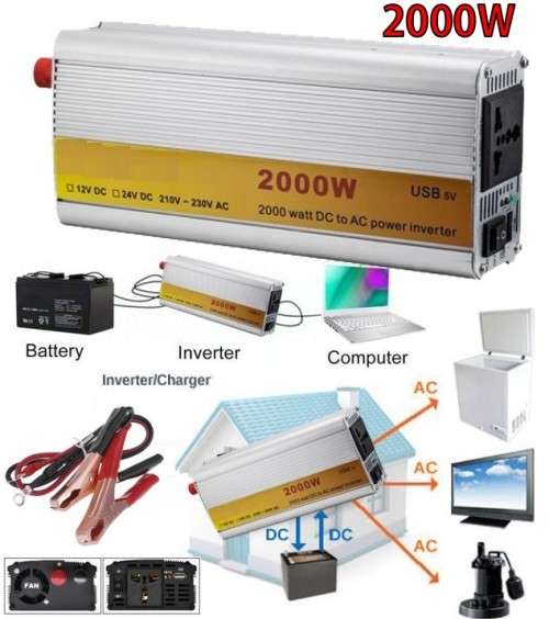 2000W Solar Power Inverter - Convert 12V DC to 220V AC -  2000W  Constant Power & 4000W Surge Power