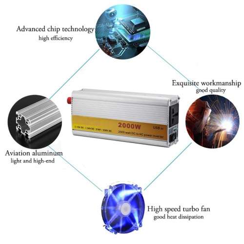 2000W Solar Power Inverter - Convert 12V DC to 220V AC -  2000W  Constant Power & 4000W Surge Power