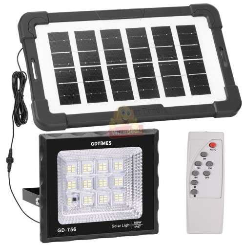 100W LED SOLAR FLOOD LIGHT WITH SOLAR PANEL, 4.5M CABLE AND REMOTE CONTROL- START AT R1 ONLY
