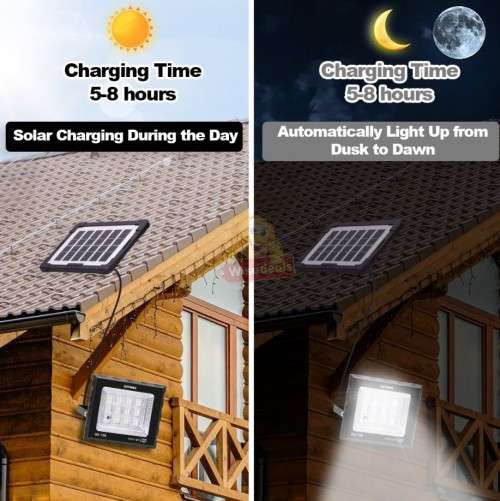 100W LED SOLAR FLOOD LIGHT WITH SOLAR PANEL, 4.5M CABLE AND REMOTE CONTROL- START AT R1 ONLY