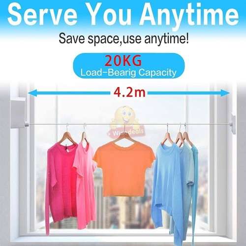 4.2M Handy and Heavy-duty Retractable Clothesline for Indoor & Oudoor use