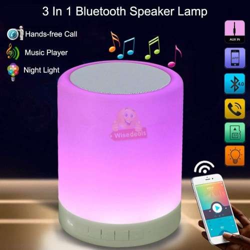 2-IN-1 Bluetooth Speaker and Touch Lamp with Setting for Different Colours, Support SD Card and Aux