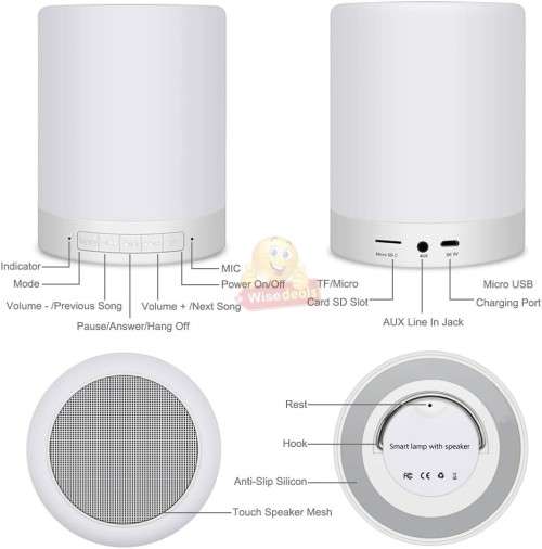 2-IN-1 Bluetooth Speaker and Touch Lamp with Setting for Different Colours, Support SD Card and Aux