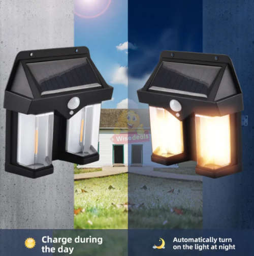 Tungsten Waterproof Solar Motion Wall Light with Rechargeable Solar Battery and 3 Setting Modes