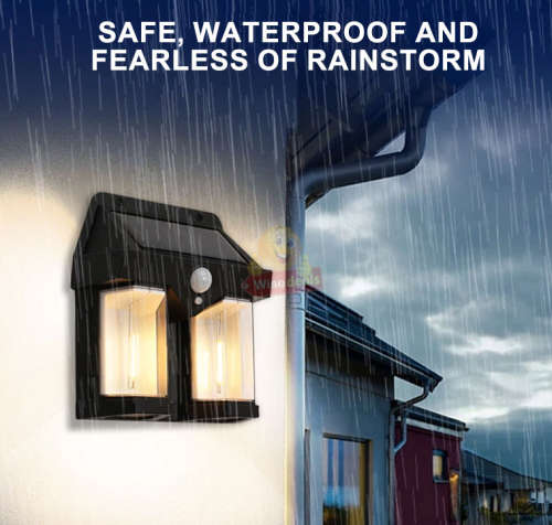 Tungsten Waterproof Solar Motion Wall Light with Rechargeable Solar Battery and 3 Setting Modes