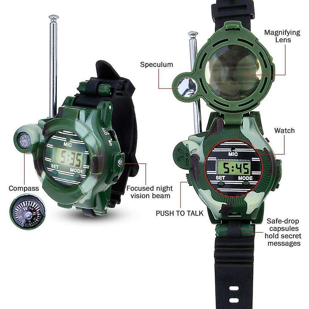 2 Piece Walkie-Talkie Watch, 7-in-1 with Magnifier, Night Light, Secret Capsule, Compass
