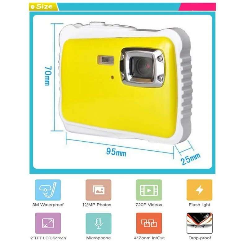 2` Digital Camera for Kids, 12 MP, 8 X Digital Zoom, Take Photos, Make Videos, Support SD Card