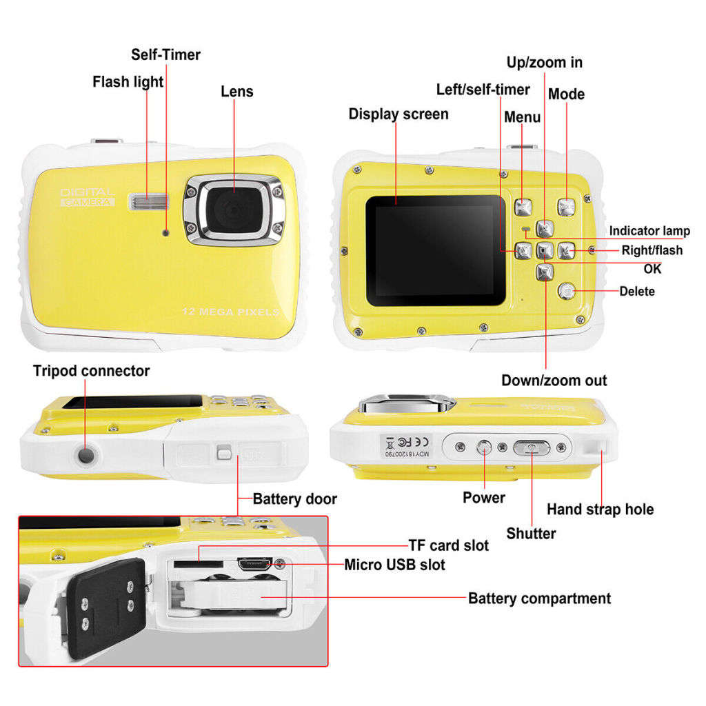 2` Digital Camera for Kids, 12 MP, 8 X Digital Zoom, Take Photos, Make Videos, Support SD Card