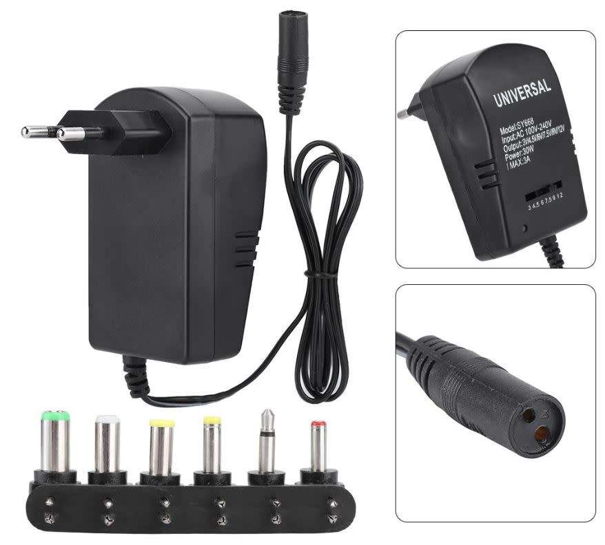Universal Adjustable AC Adapter Converter Plug, 3V, 4.5V, 6V, 7.5V, 9V and 12V