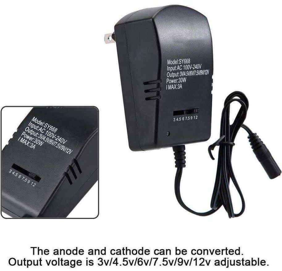 Universal Adjustable AC Adapter Converter Plug, 3V, 4.5V, 6V, 7.5V, 9V and 12V