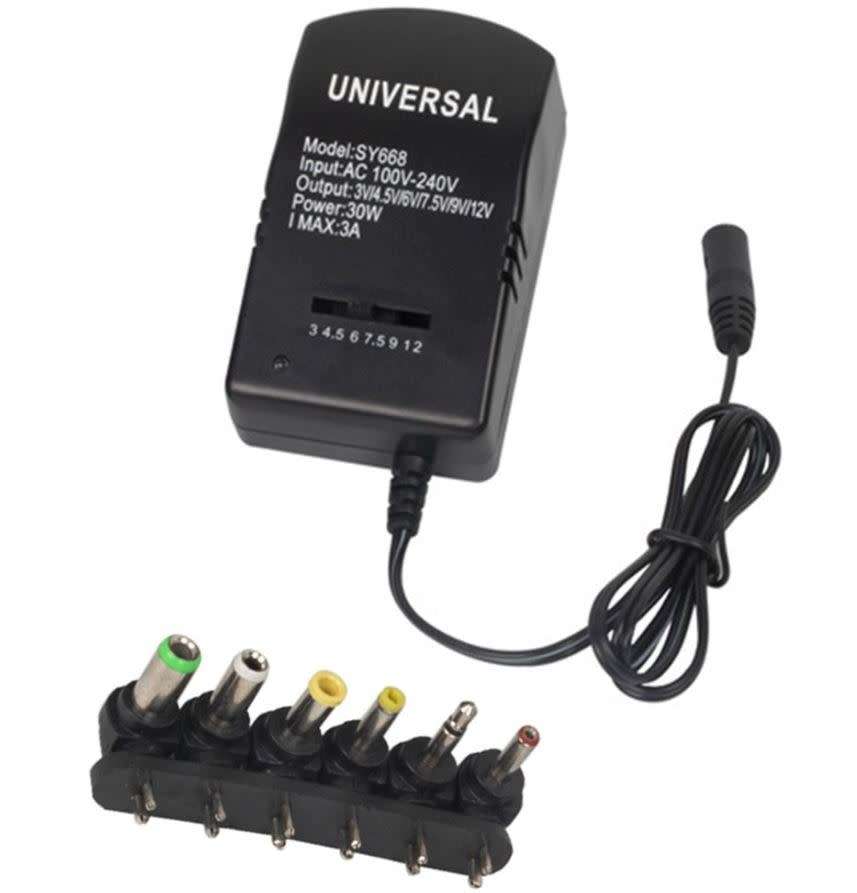 Universal Adjustable AC Adapter Converter Plug, 3V, 4.5V, 6V, 7.5V, 9V and 12V