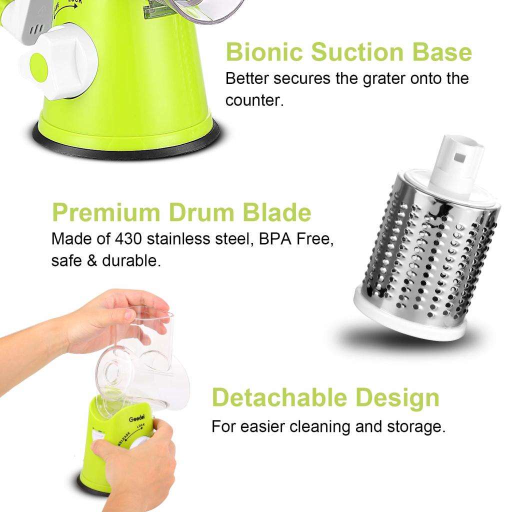 3-in1 Multifunctional Shredder Tabletop Drum Grater with Easily Interchangeable Blades START AT R1