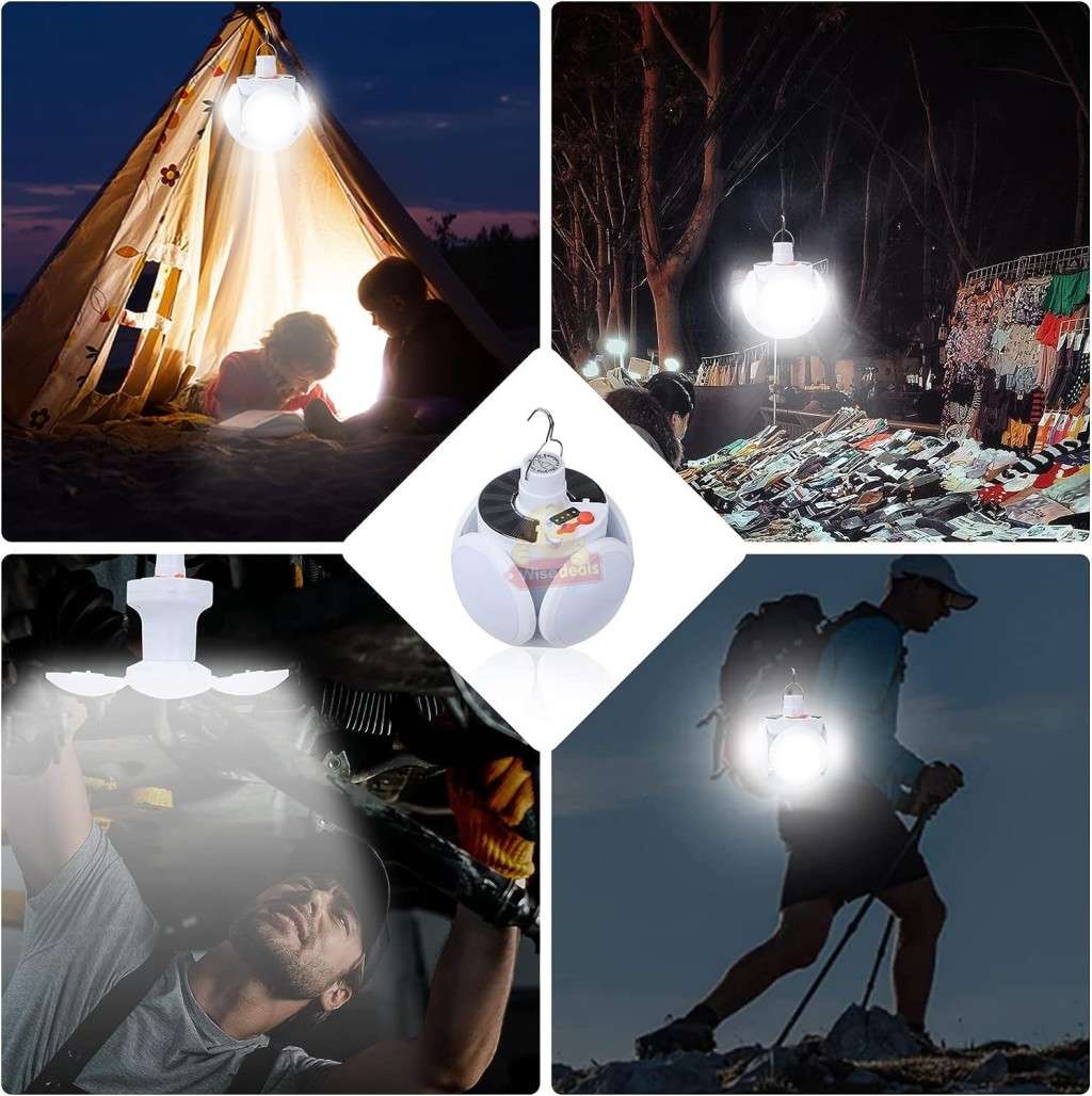 SOLAR 90° Foldable LED Fan Foodball Light, Also Charge with USB, Waterproof - START AT R1 ONLY