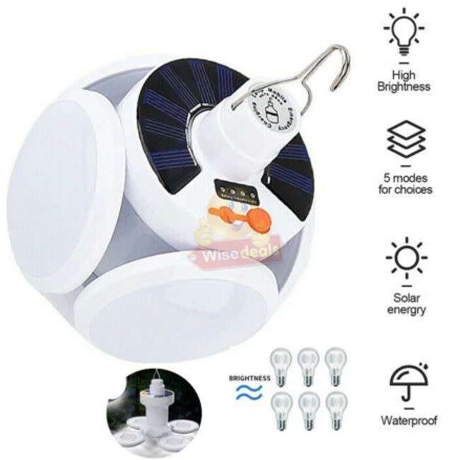 SOLAR 90° Foldable LED Fan Foodball Light, Also Charge with USB, Waterproof - START AT R1 ONLY